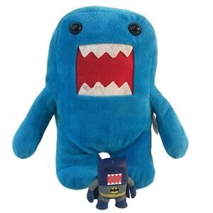 Set of 2 Domo Kun NHK Mascot Japanese Blue Stuffed Plush Batman Toy Pre-Owned
